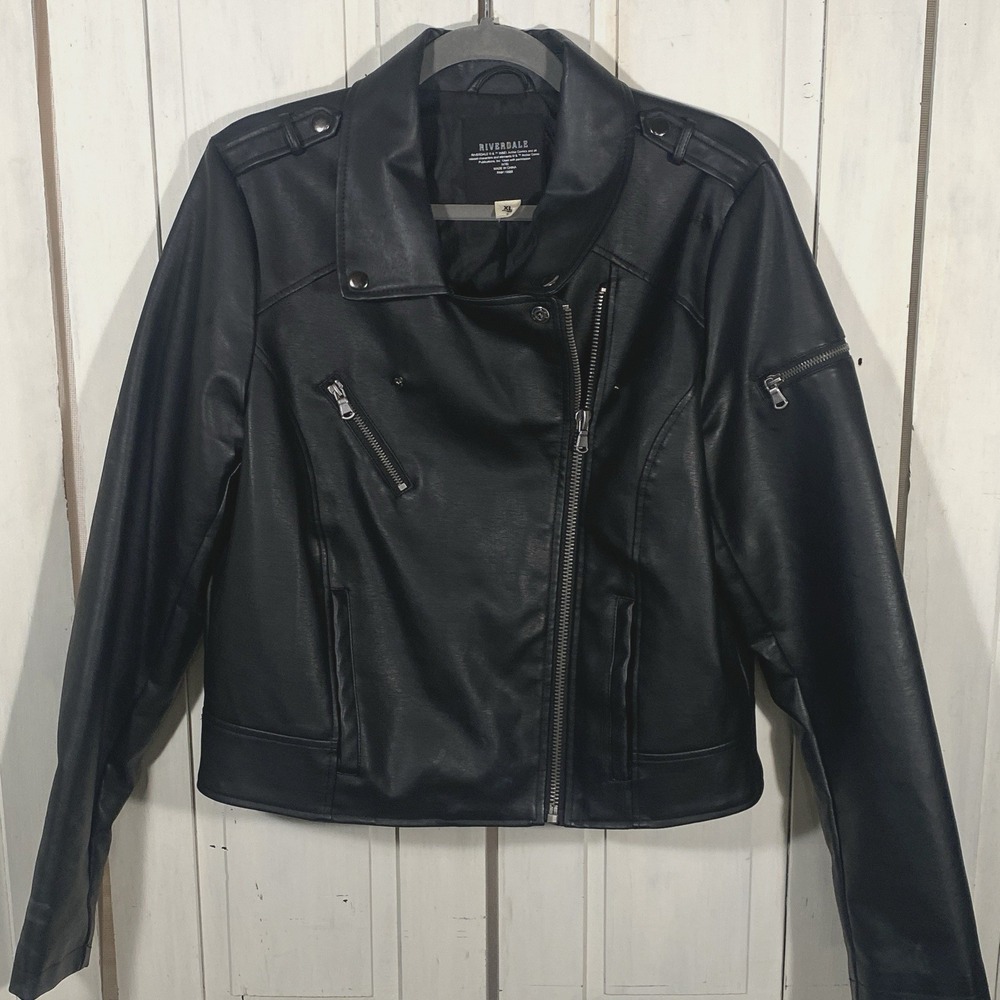Riverdale Southside Serpents Black Faux Leather Biker Jacket  Sz Junior's XL
